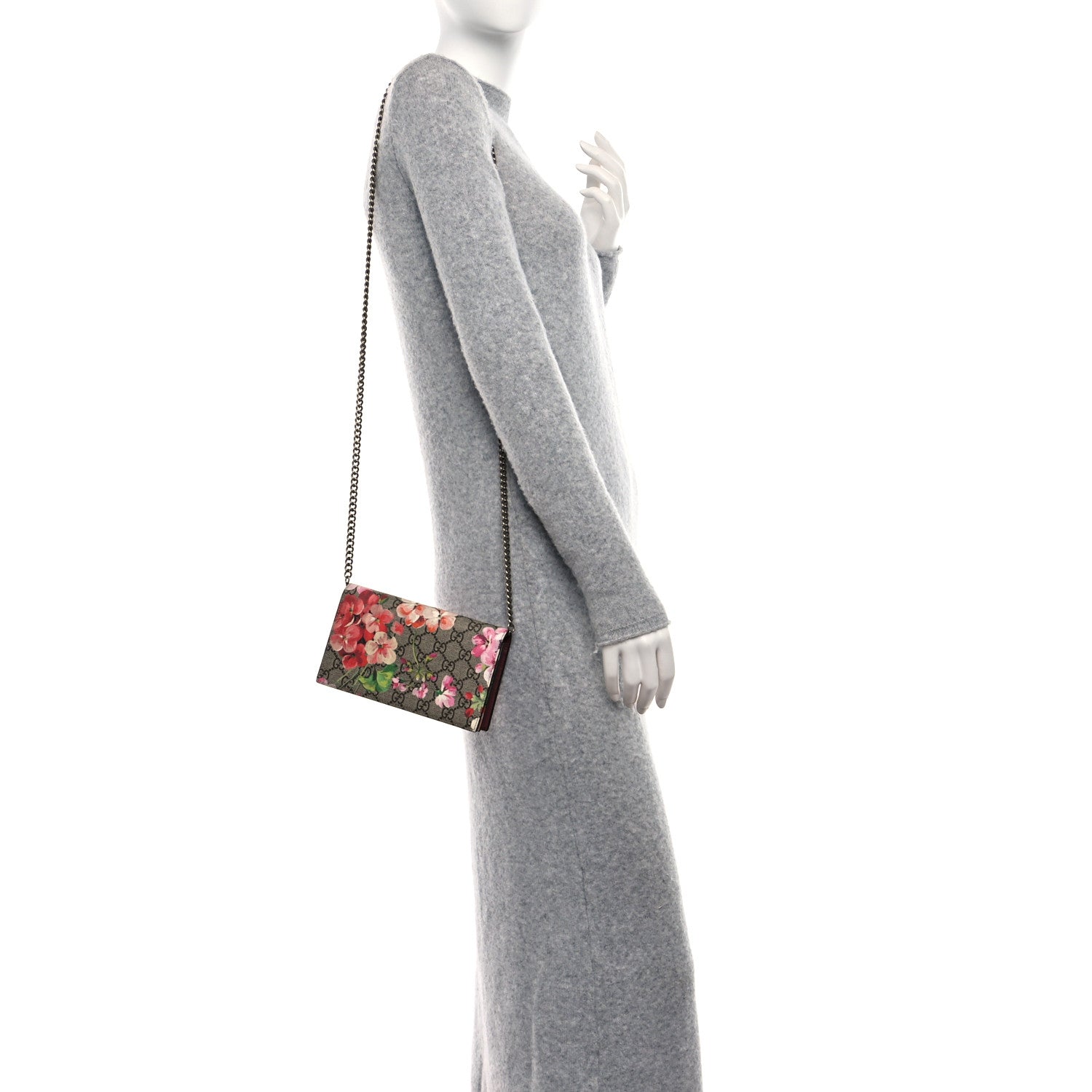 Gucci GG Supreme Monogram Blooms Chain Wallet Beige Multicolor Dry Rose 2 of 12