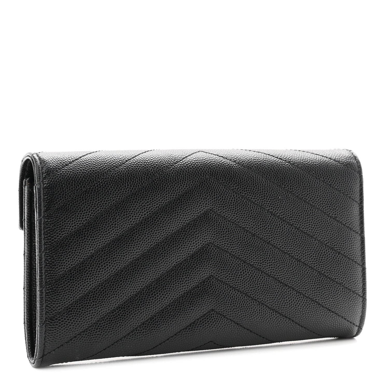 Saint Laurent Grain De Poudre Matelasse Chevron Monogram Flap Wallet Black 3 of 8