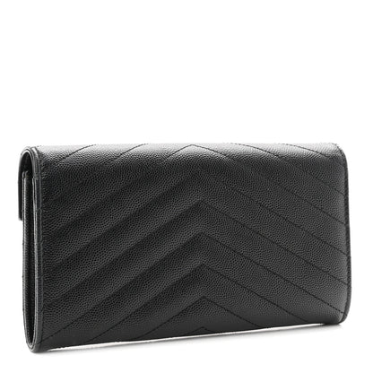 Saint Laurent Grain De Poudre Matelasse Chevron Monogram Flap Wallet Black 3 of 8