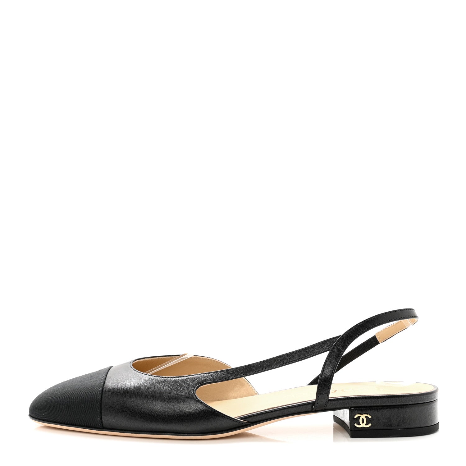 Chanel Goatskin Grosgrain Cap Toe CC Slingback Sandals 40 Black 1 of 9