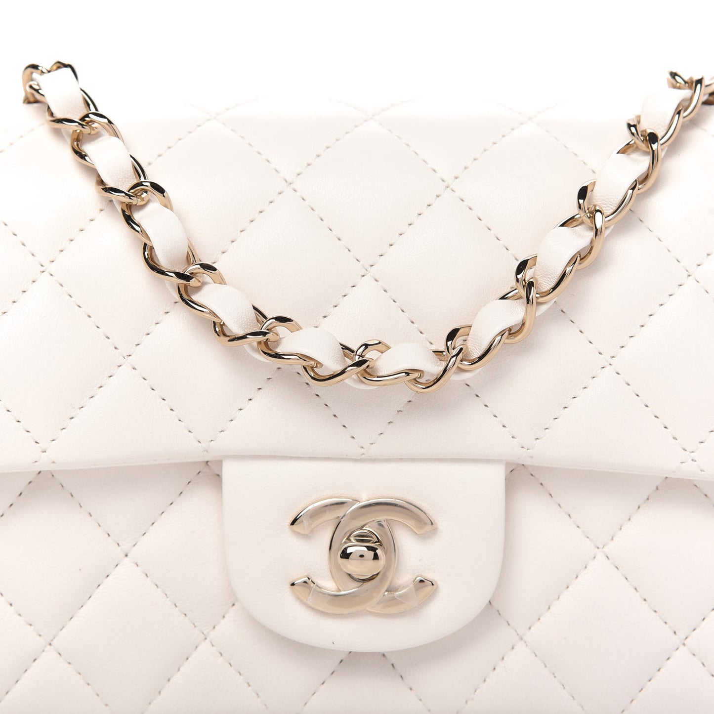 Lambskin Quilted Mini Rectangular Flap White