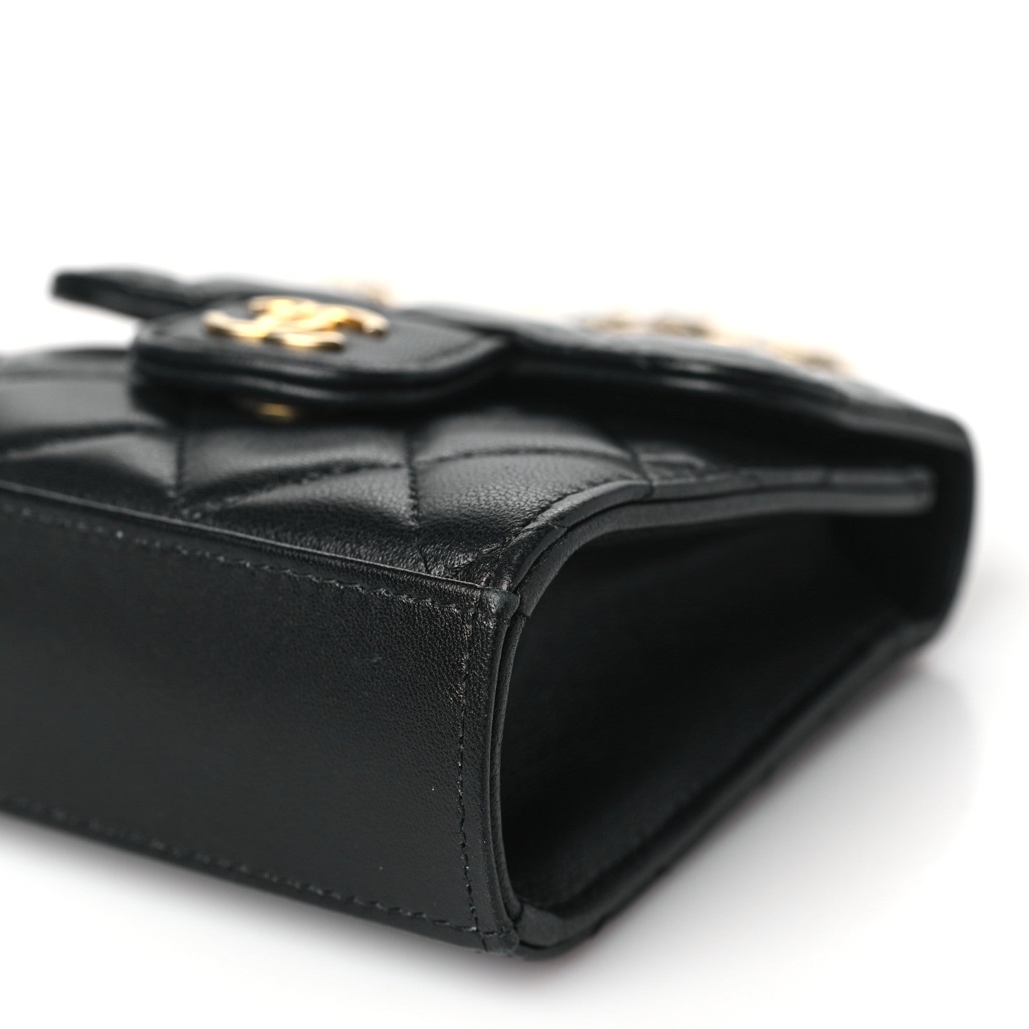 Chanel Lambskin Quilted Metal Top Handle Flap Clutch With Chain Black Black 10 of 11