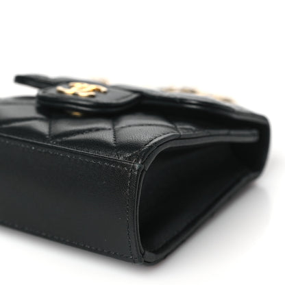Chanel Lambskin Quilted Metal Top Handle Flap Clutch With Chain Black Black 10 of 11
