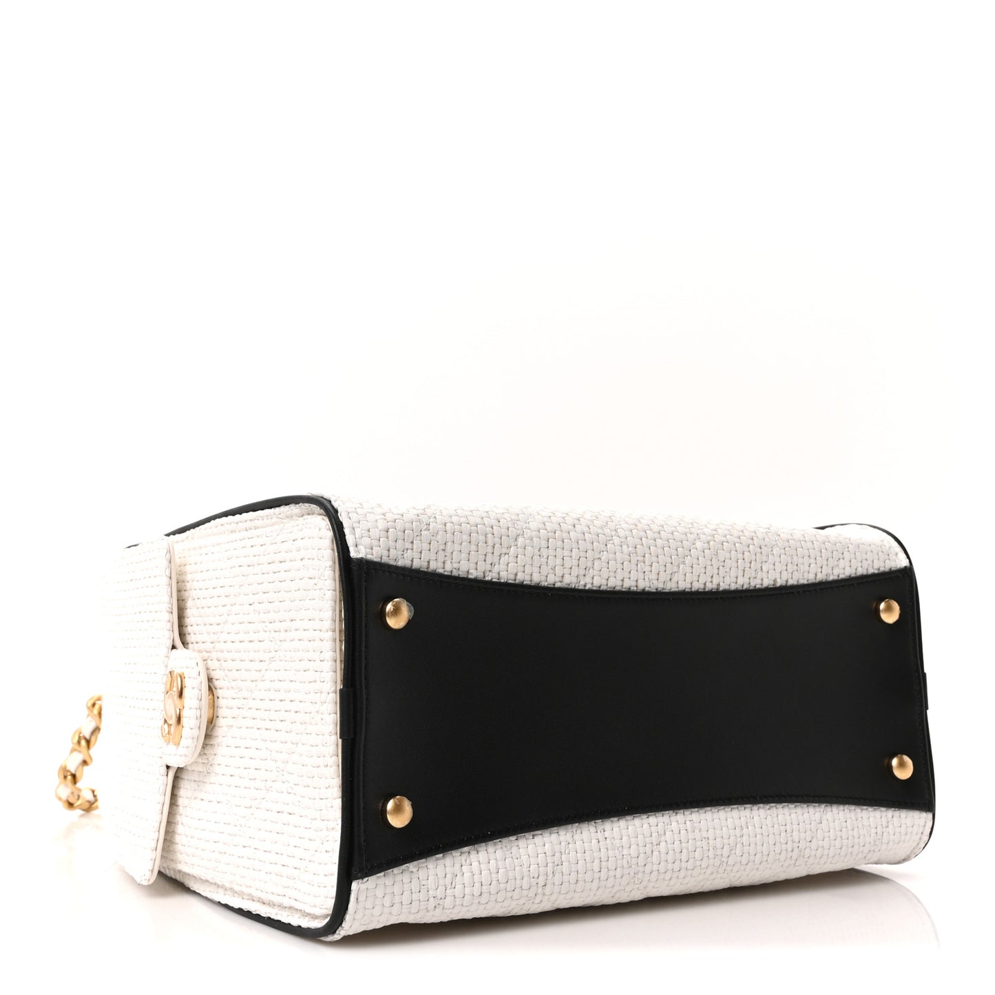 Braided Raffia Calfskin Quilted Small Chanel 25 Handbag White Black