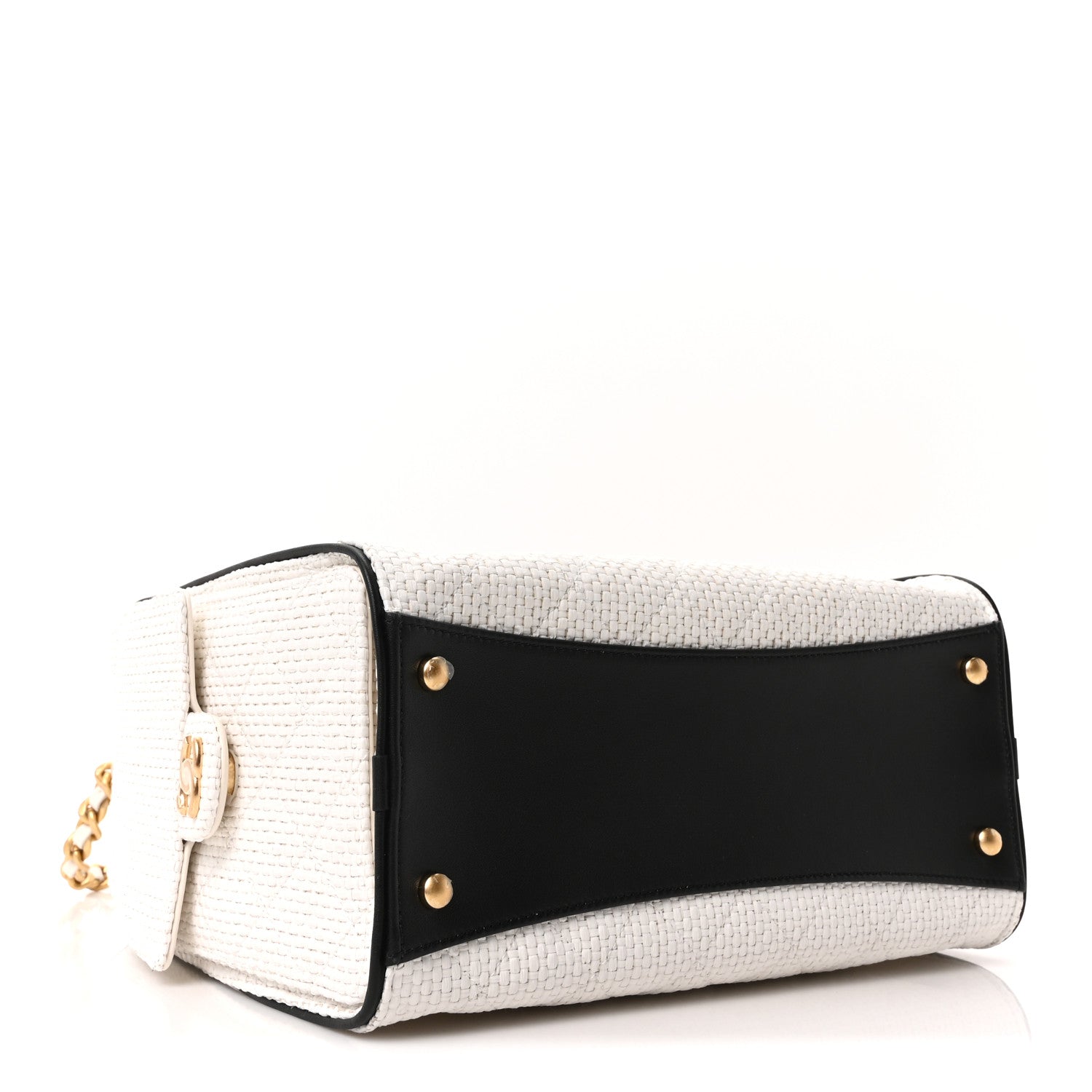Chanel Braided Raffia Calfskin Quilted Small Chanel 25 Handbag White Black 7 of 21