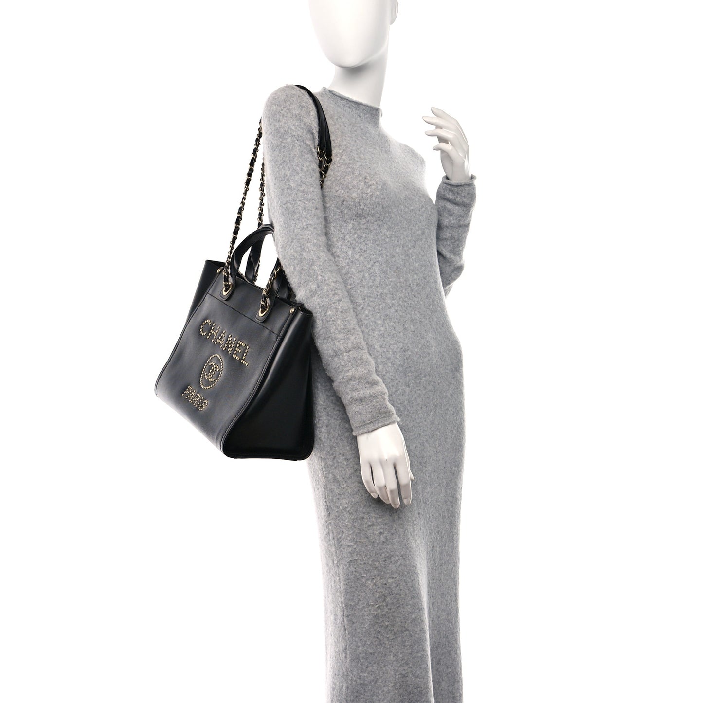 Caviar Medium Studded Deauville Tote Black