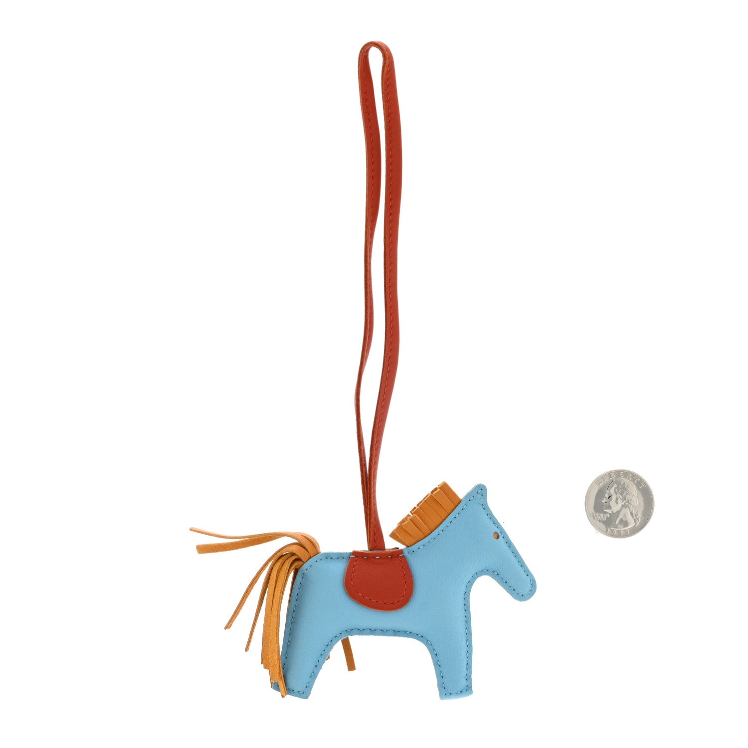 Hermes Milo Lambskin Grigri Rodeo Horse Bag Charm PM Celeste Naturel Bouton D' Or Cornaline 2 of 3
