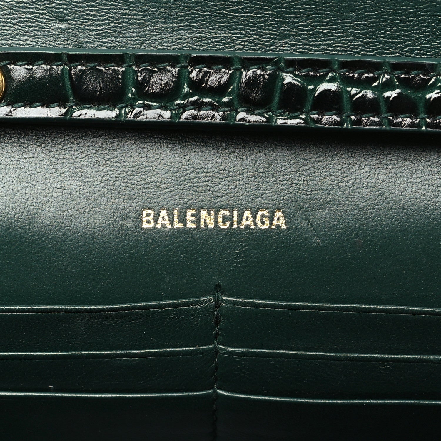 Balenciaga Shiny Calfskin Crocodile Embossed Hourglass Chain Bag Forest Green 6 of 9
