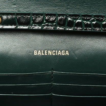 Balenciaga Shiny Calfskin Crocodile Embossed Hourglass Chain Bag Forest Green 6 of 9