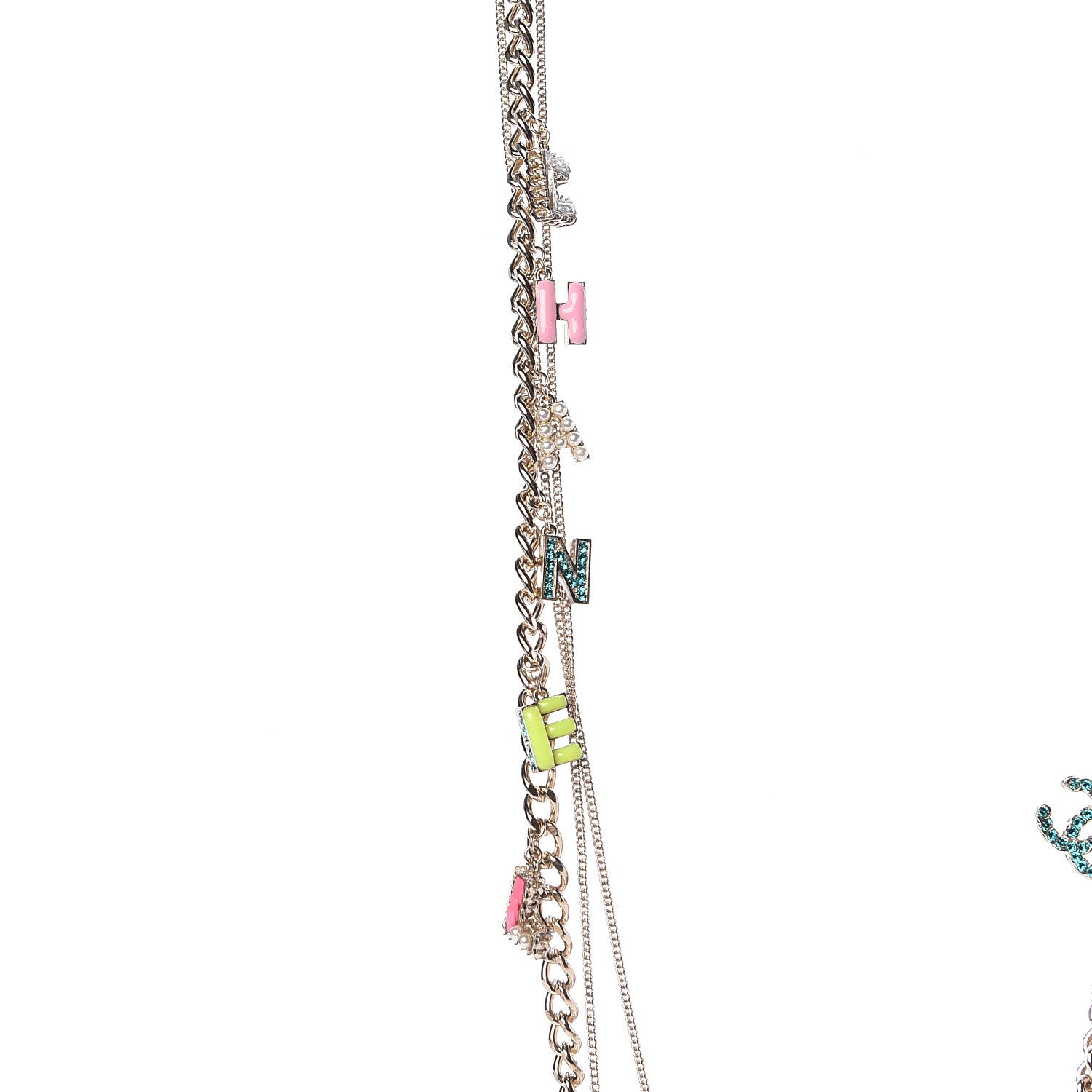 Chanel Crystal Enamel Pearl CC Logo Chain Long Necklace Gold Multicolor 4 of 7