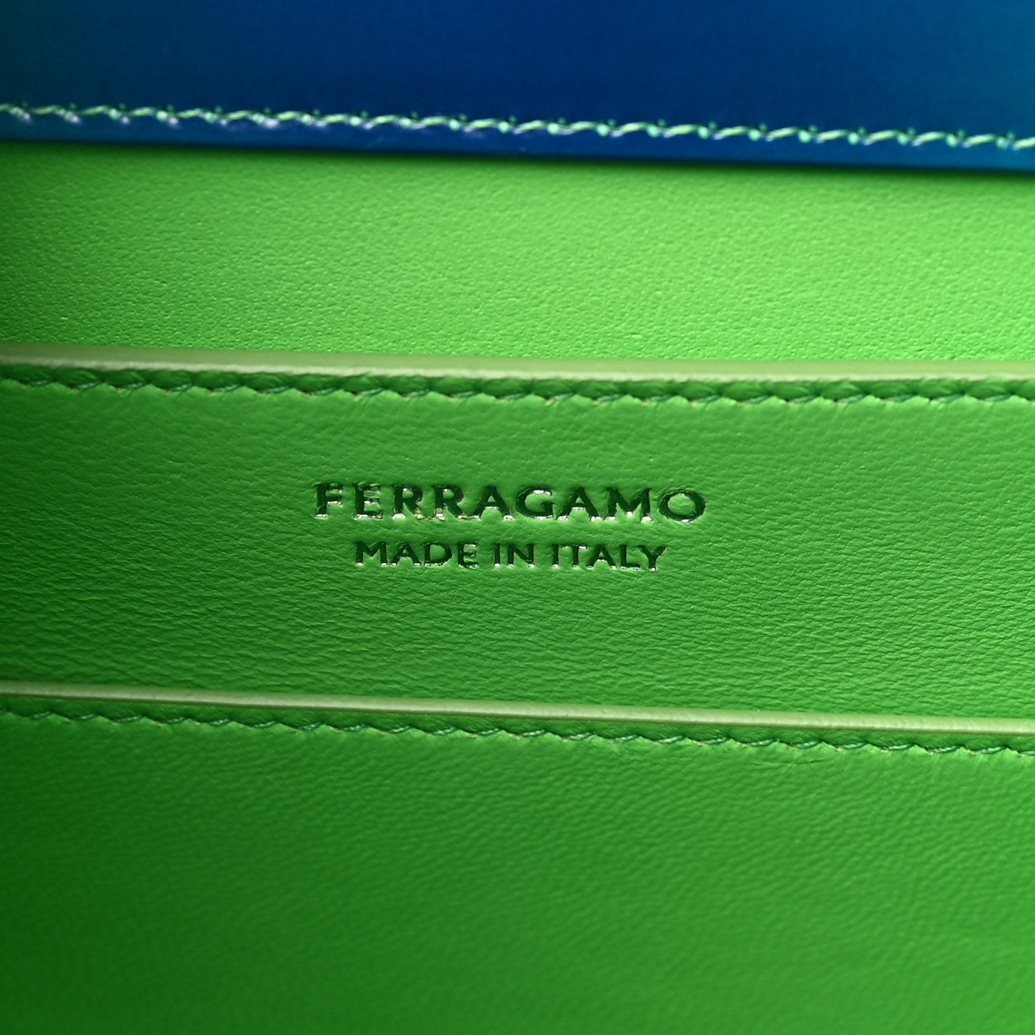 Salvatore Ferragamo Smooth Airbrushed Calfskin Medium Wanda Top Handle Green Blue 6 of 9
