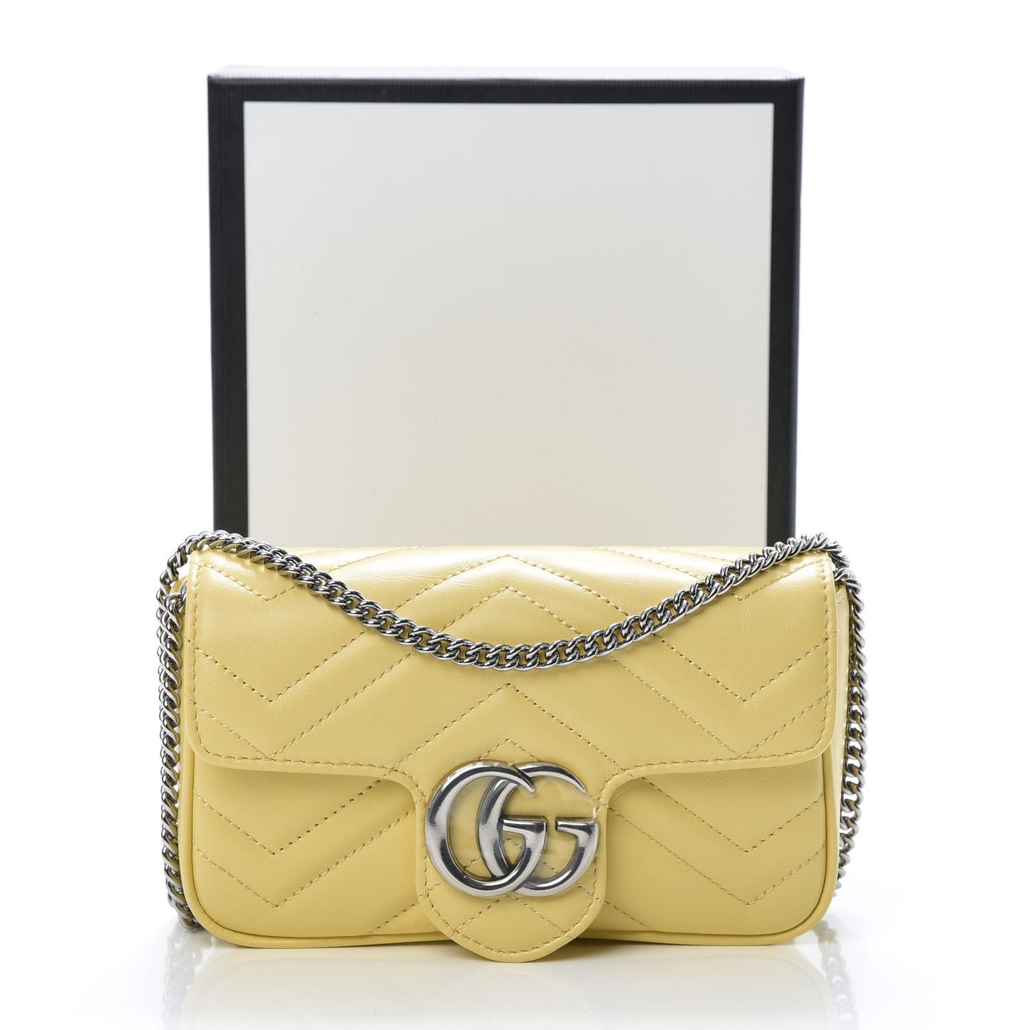 Calfskin Matelasse Super Mini GG Marmont Shoulder Bag Banana