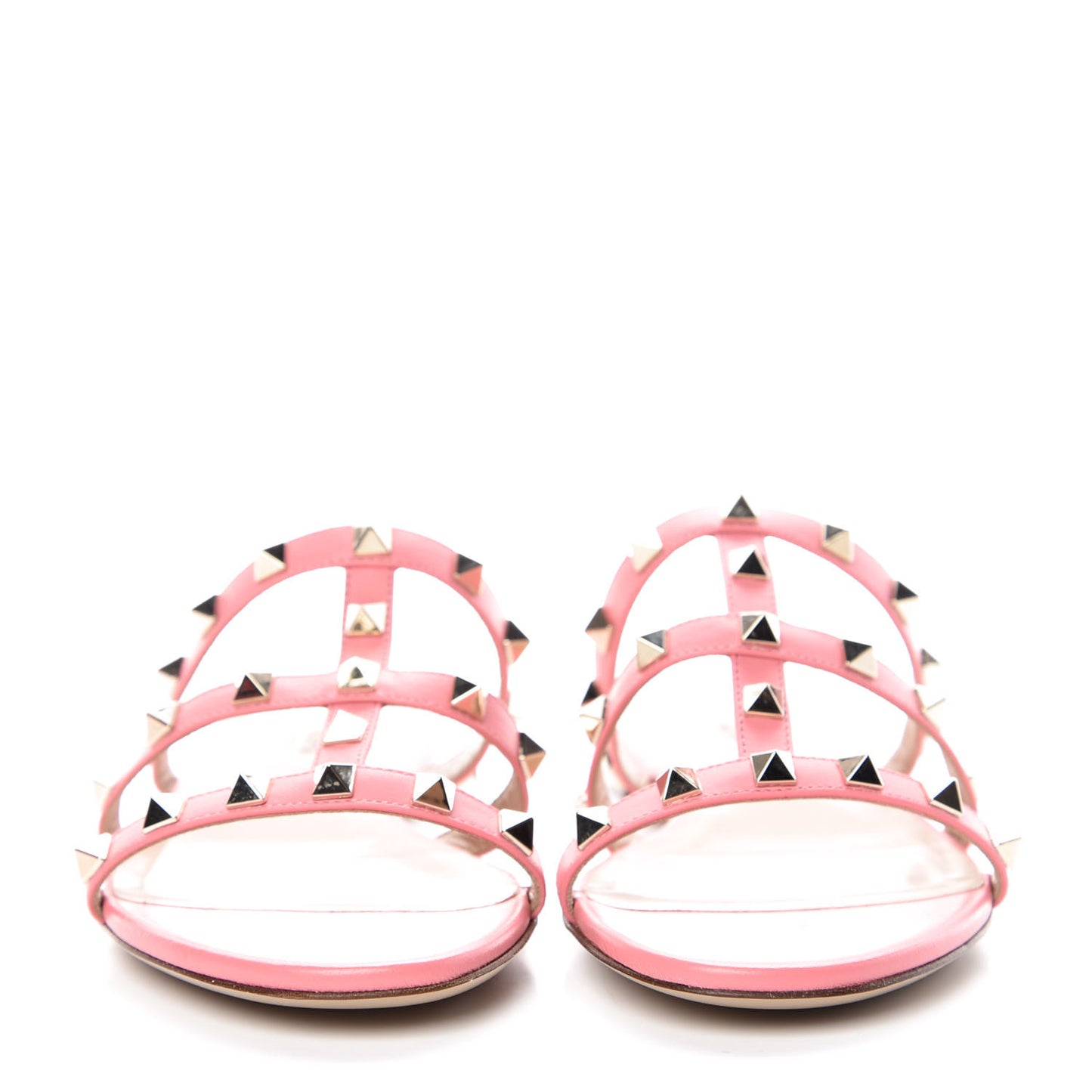 Nappa Rockstud Caged Flat Slide Sandals 37 Paradise Rose