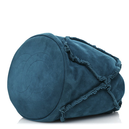 Chanel Suede Quilted Fringe CC Chain Bucket Drawstring Bag Blue 10 of 11
