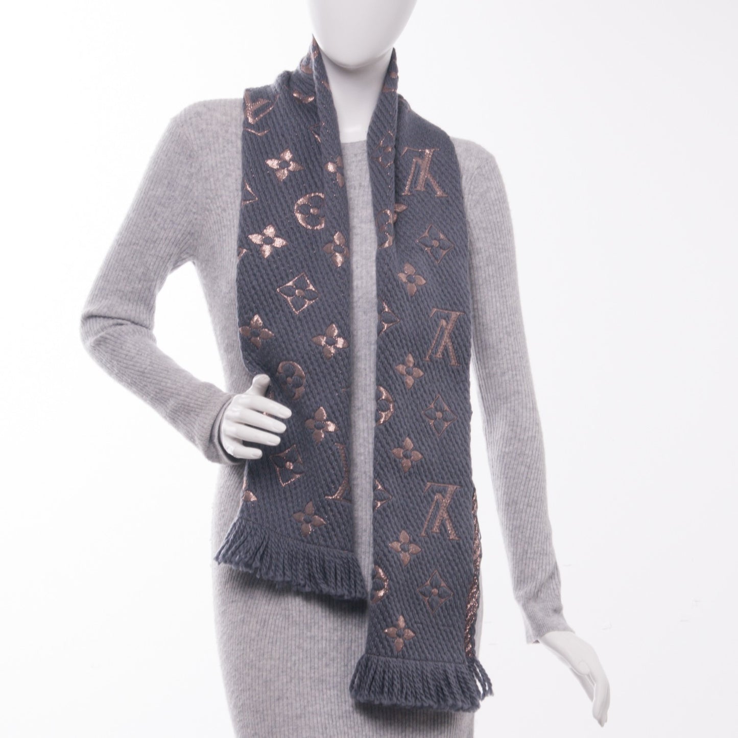 Wool Silk Logomania Shine Scarf Grey