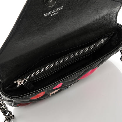 Saint Laurent Calfskin Matelasse Chevron Heart Patchwork Monogram College Chain Wallet Black 5 of 6