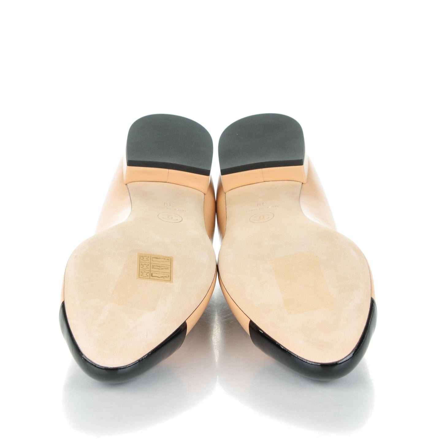 Crumpled Calfskin Patent Cap Toe Ballerina Flats 38 Beige Black