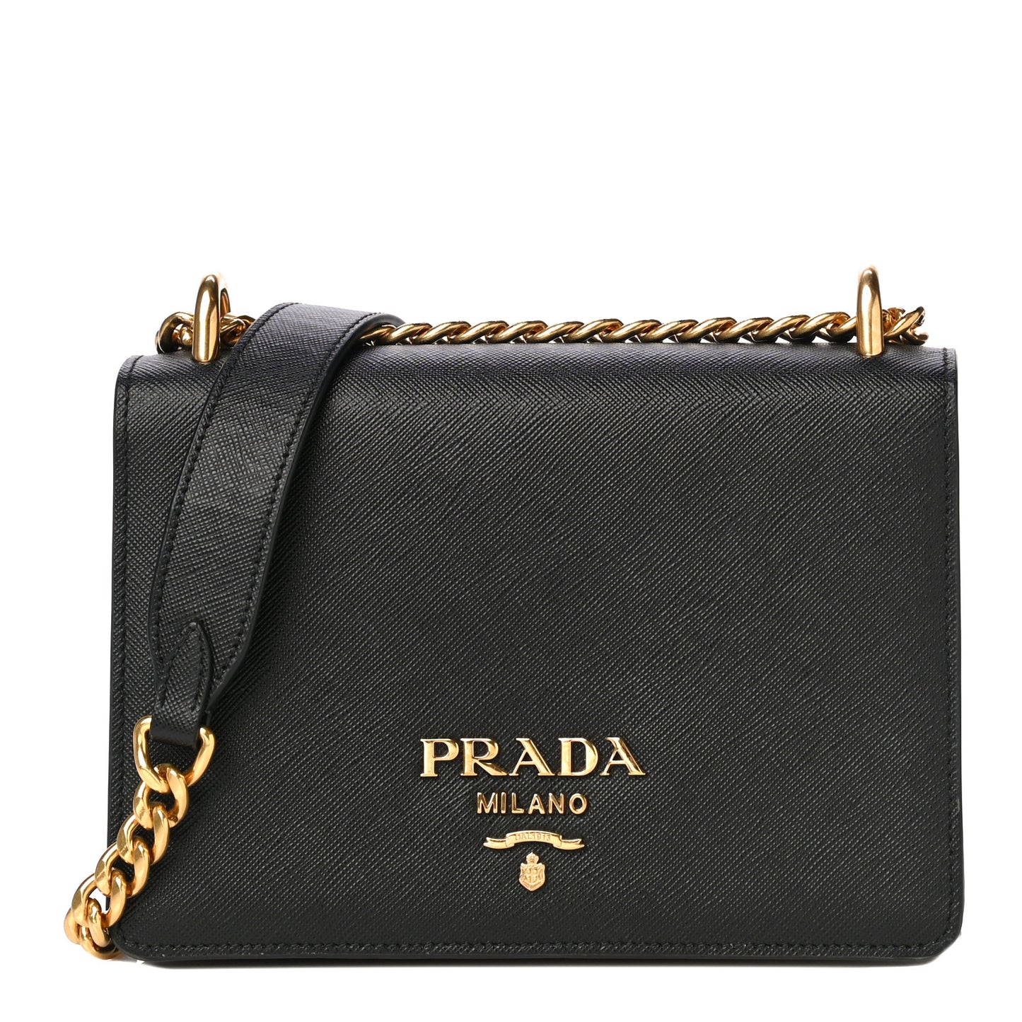 Saffiano Soft Calfskin Chain Crossbody Bag Black