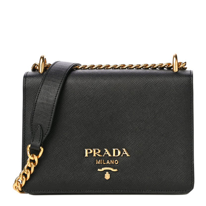Prada Saffiano Soft Calfskin Chain Crossbody Bag Black 1 of 11