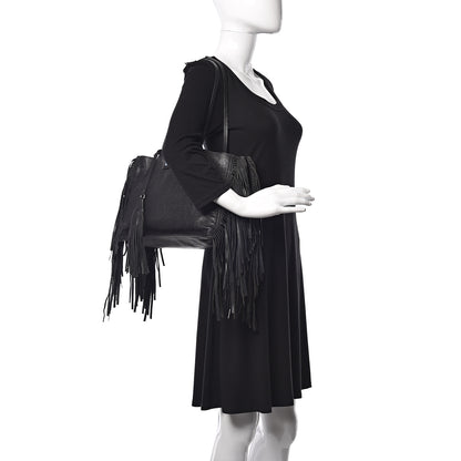 Prada Glace Calfskin Etiquette Fringe Shoulder Bag Black Astrale 2 of 13