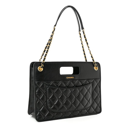 Chanel Aged Calfskin Quilted Graphic Catch Shopping Bag Black 2 of 9
