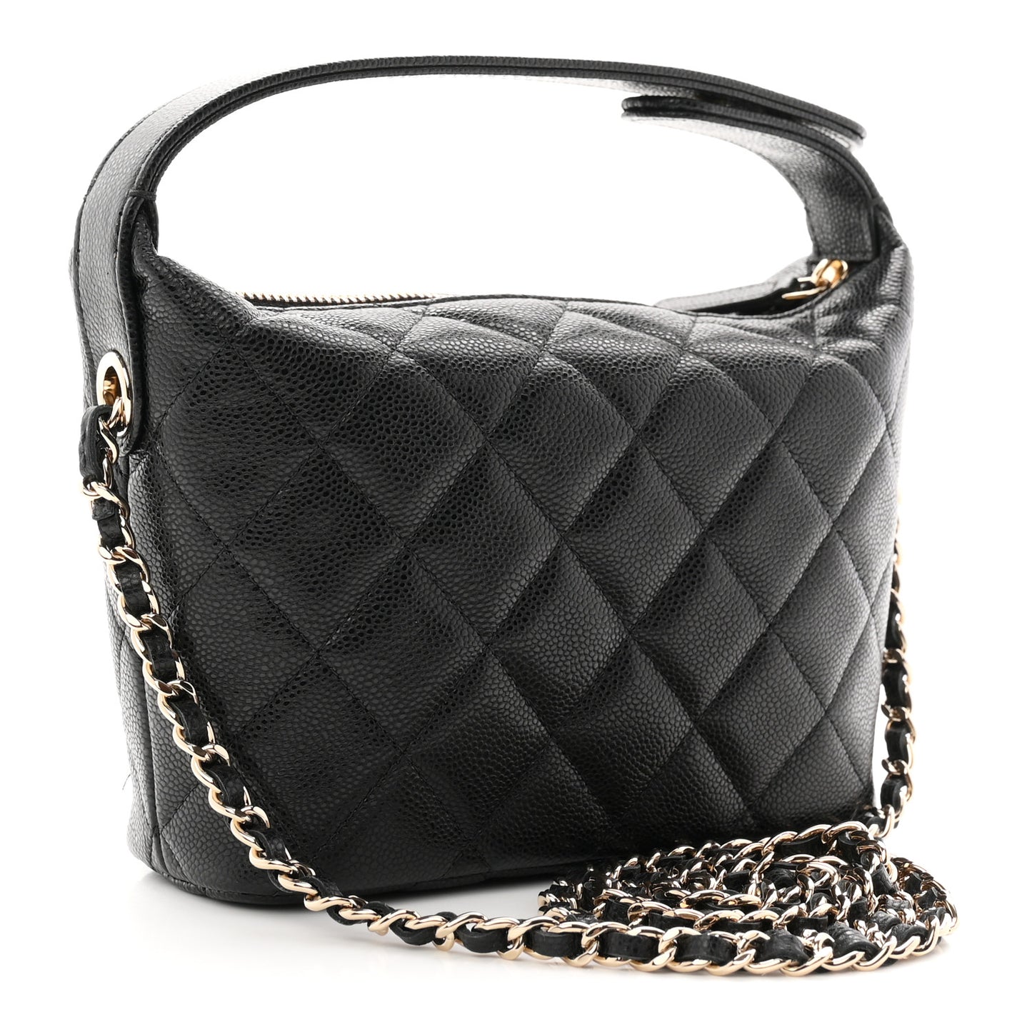 Caviar Quilted Hobo Clutch With Chain Black