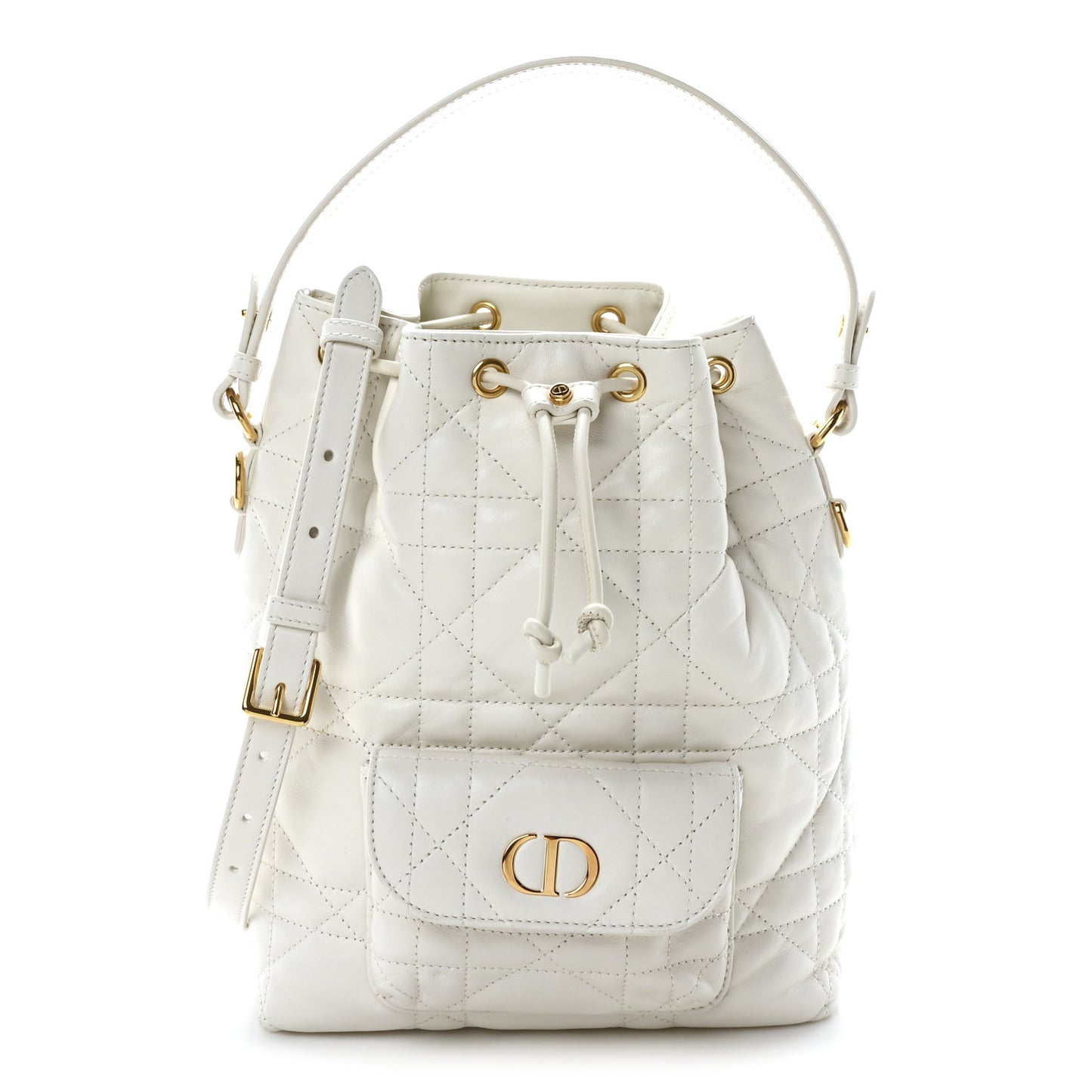 Lambskin Macrocannage Small Caro Bucket Bag Latte