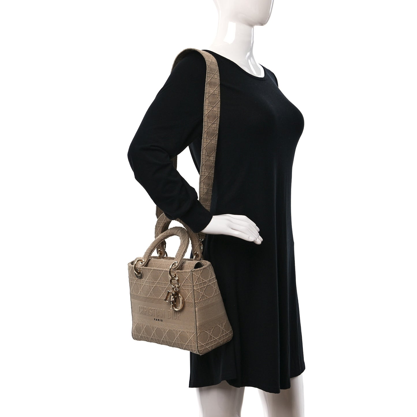 Canvas Embroidered Medium Lady D-Lite Beige