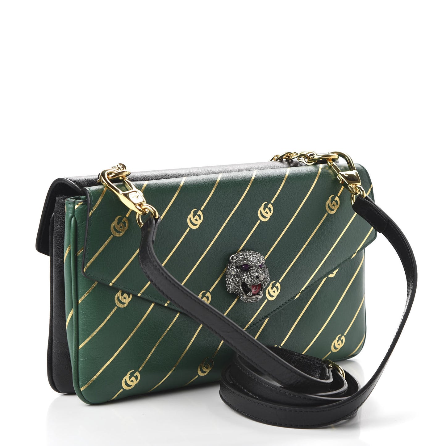 Calfskin Diagonal GG Medium Thiara Double Envelope Shoulder Bag Emerald Green Black