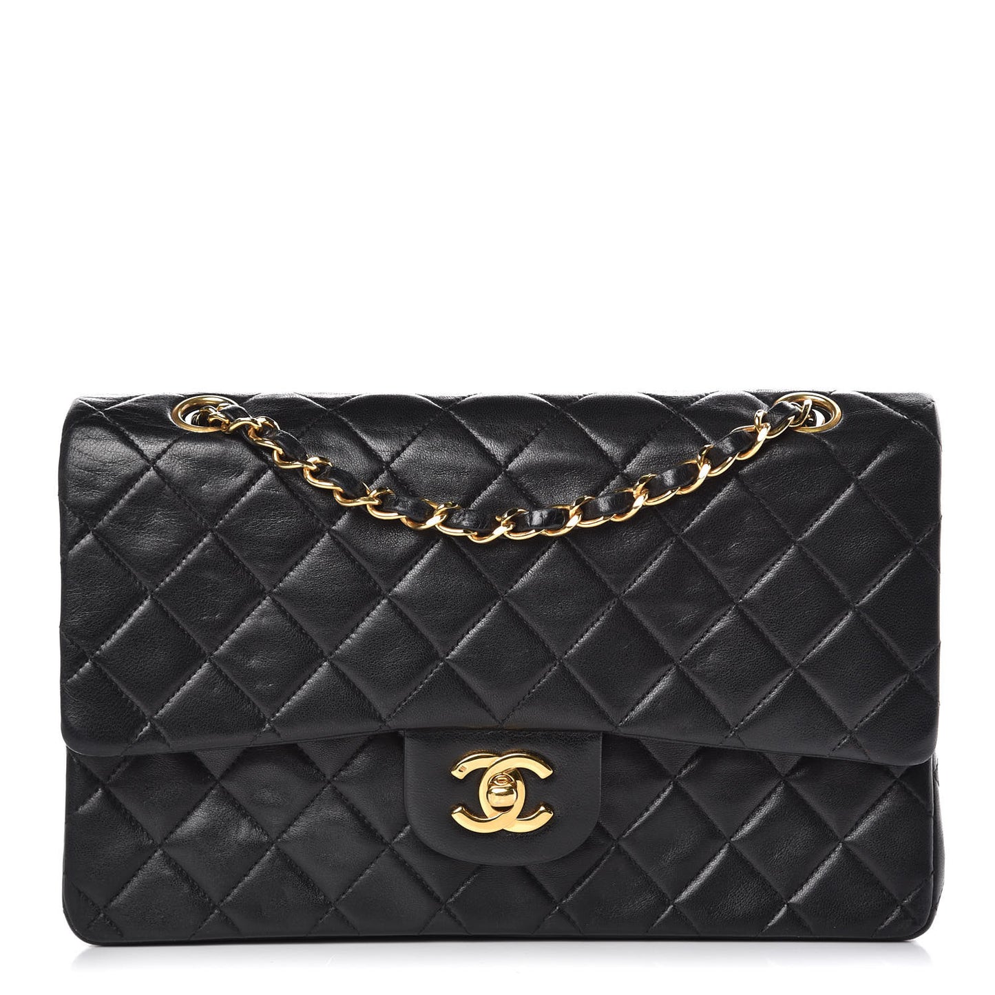 Lambskin Quilted Medium Double Flap Black