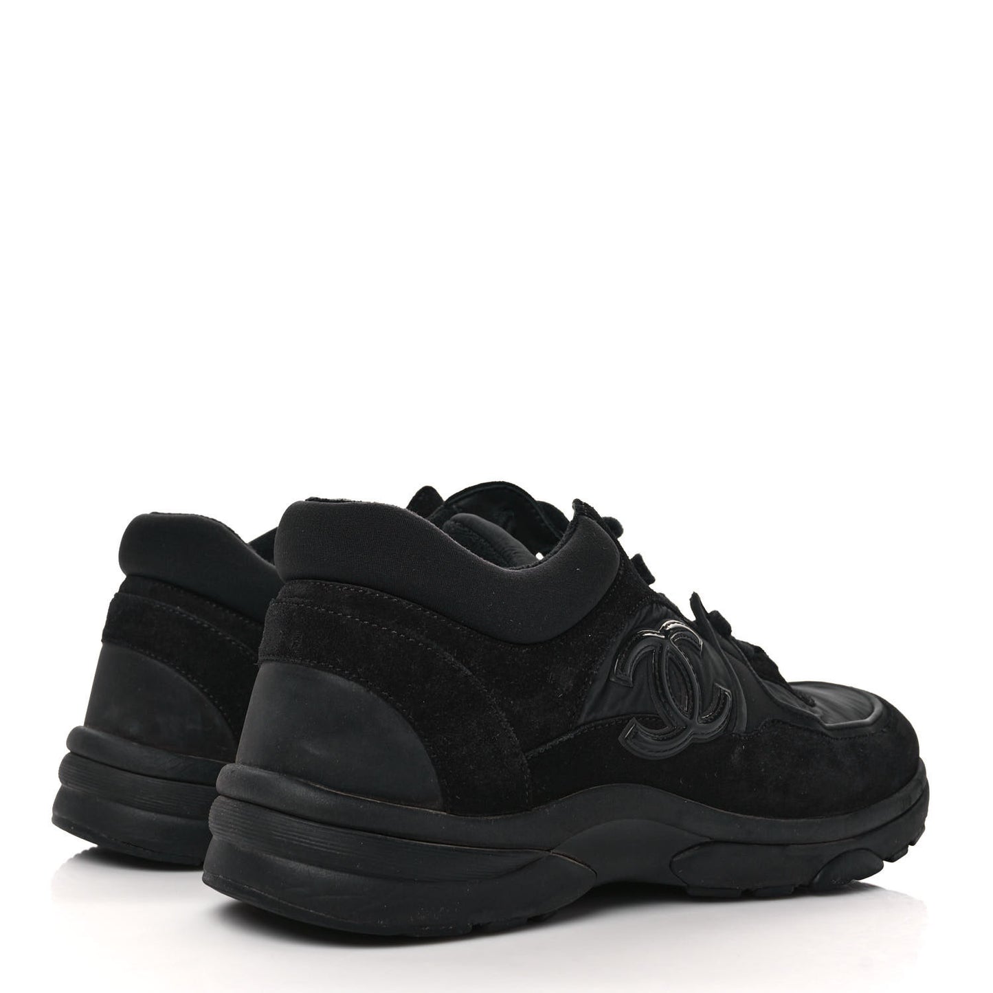 Fabric Calfskin Suede CC Sneakers 38.5 Black