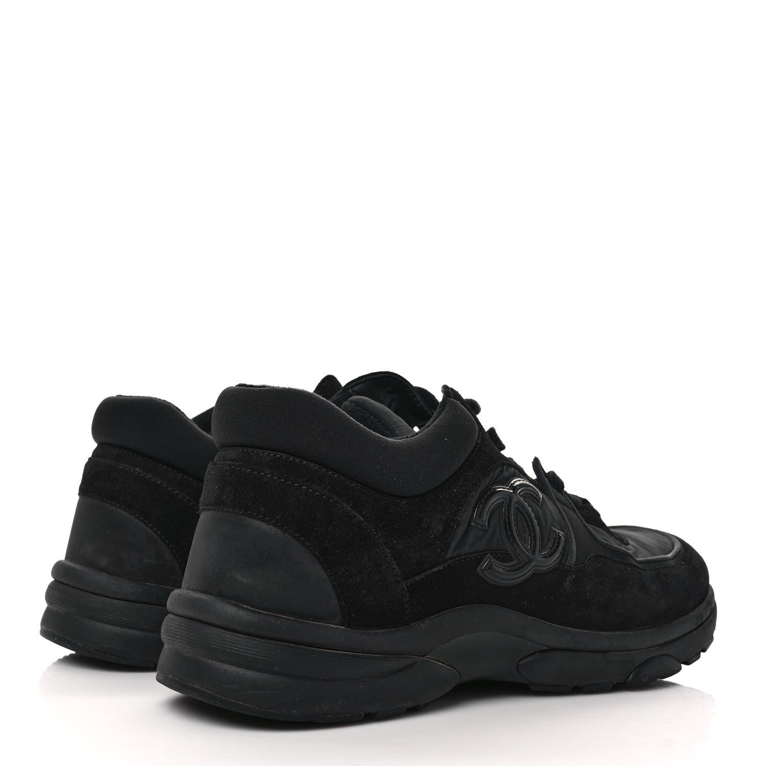 Chanel Fabric Calfskin Suede CC Sneakers 38.5 Black 4 of 8
