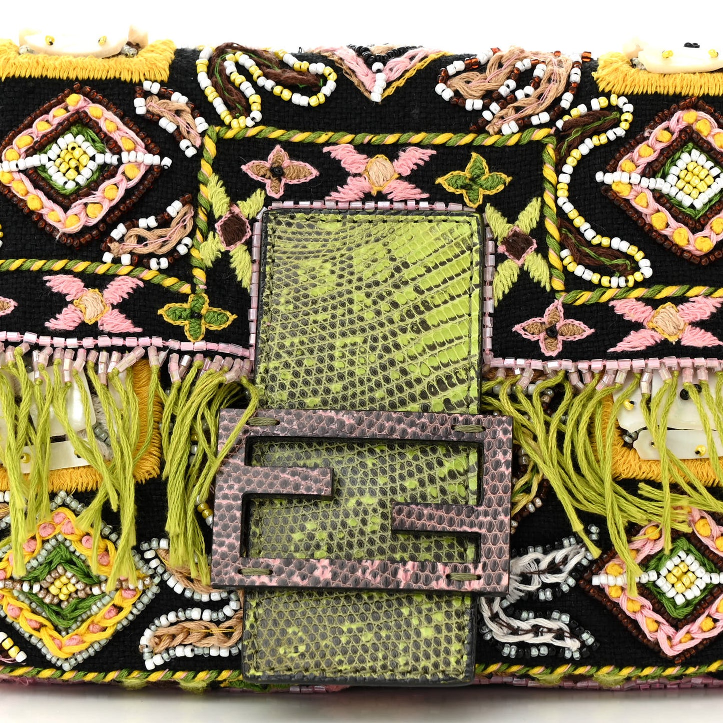 Canvas Lizard Beaded Baguette Black Multicolor