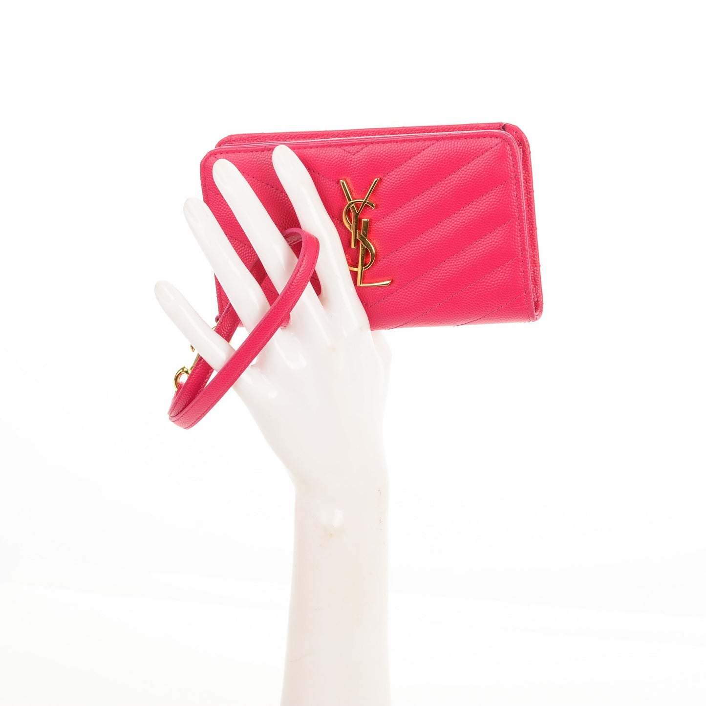 Grain De Poudre Matelasse Chevron Monogram Phone Wallet Lipstick Fuchsia