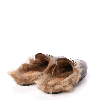 Gucci Malaga Kid Fur Womens Princetown Slippers 37 Vintage Bordeaux Naturale 4 of 9