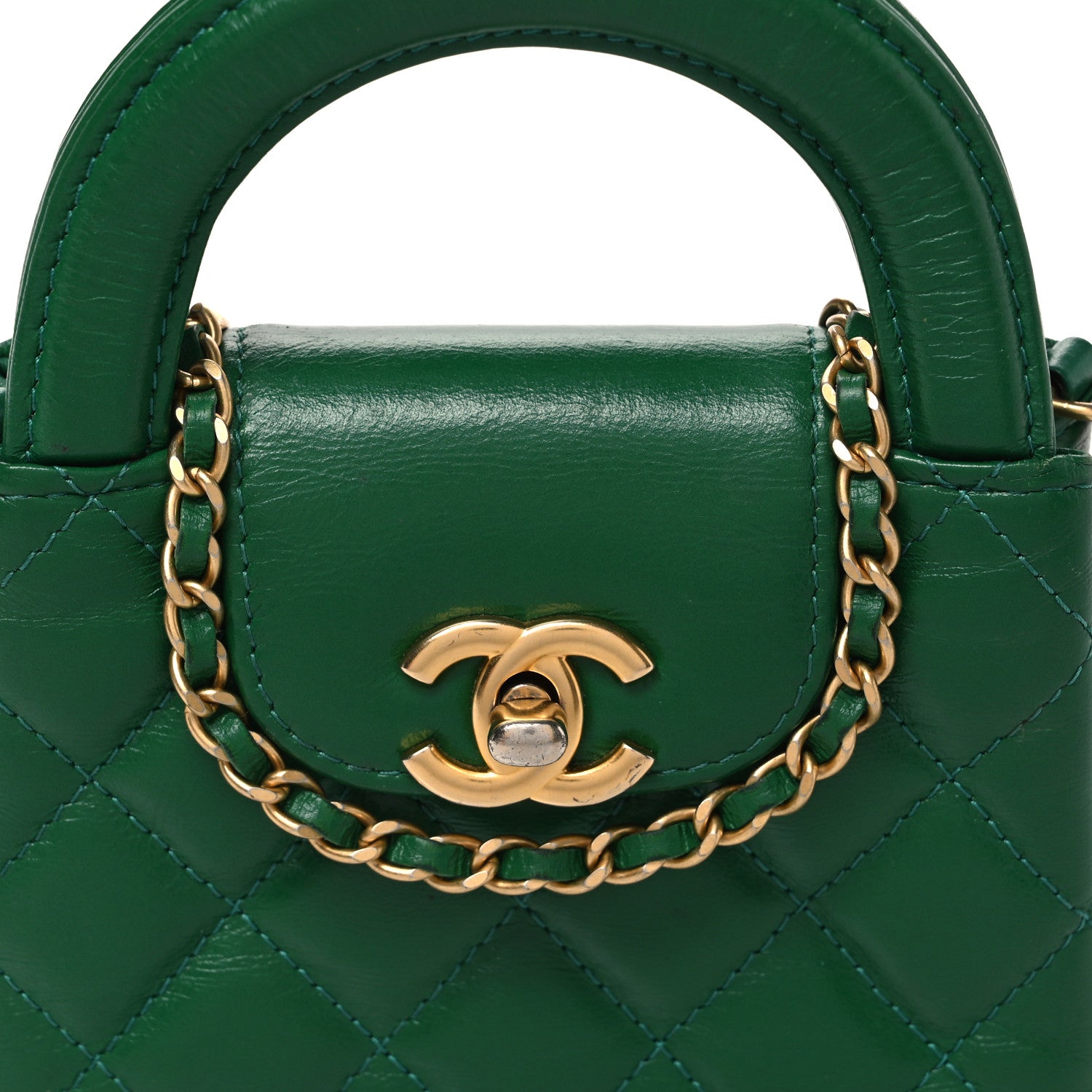 Chanel Shiny Aged Calfskin Quilted Mini Nano Kelly Shopper Green 7 of 10