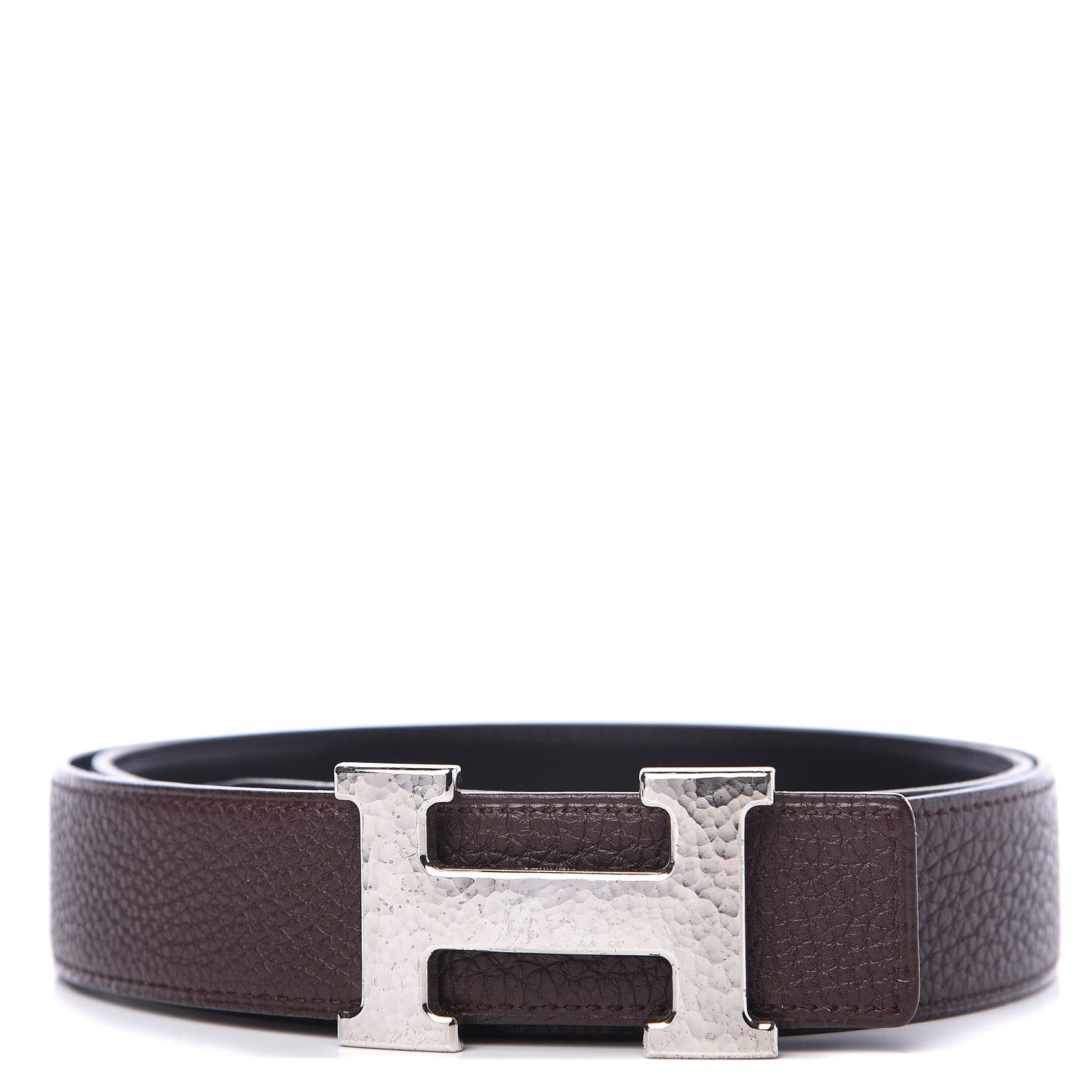 Hermes Box Togo 32mm Martelee H Belt 95 Black Chocolate 1 of 4