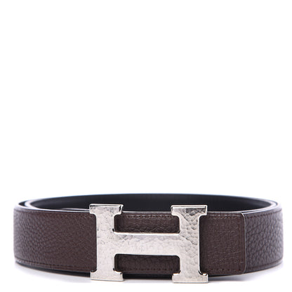 Hermes Box Togo 32mm Martelee H Belt 95 Black Chocolate 1 of 4