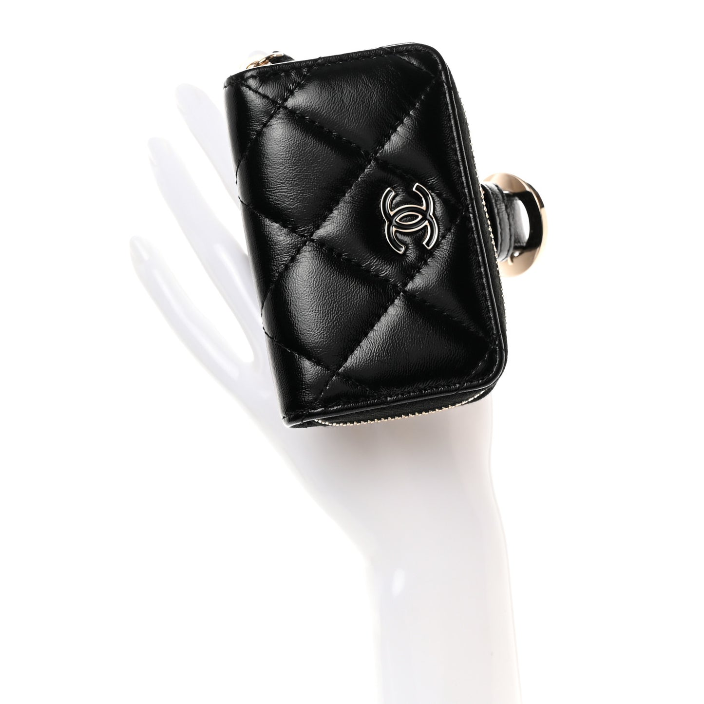 Shiny Lambskin Coin Purse Bracelet Black