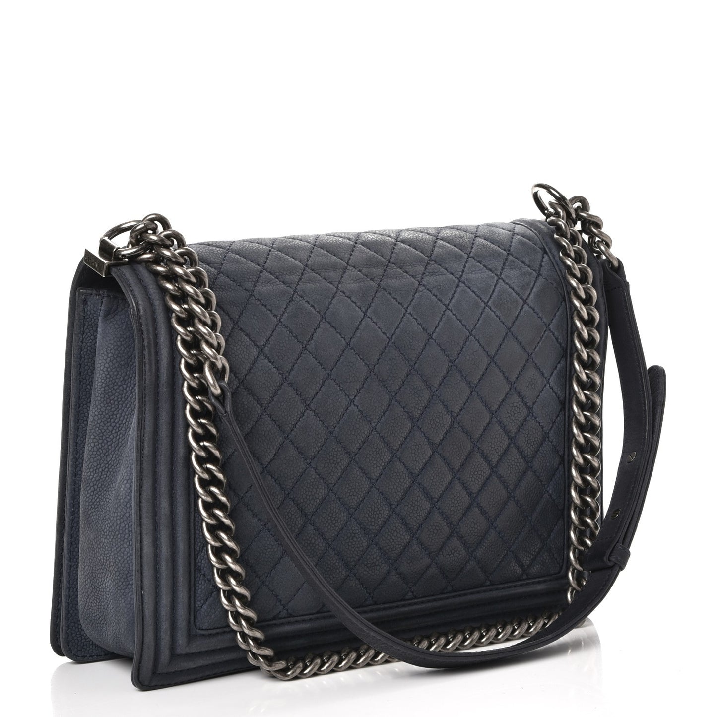 Iridescent Caviar Quilted Large Boy Flap Navy Blue