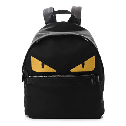 Fendi Nylon Vitello Elite Monster Eyes Rounded Backpack Black Yellow 1 of 10