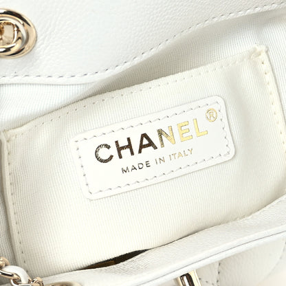 Chanel Shiny Caviar Quilted Small Duma Pockets Drawstring Backpack White 6 of 11