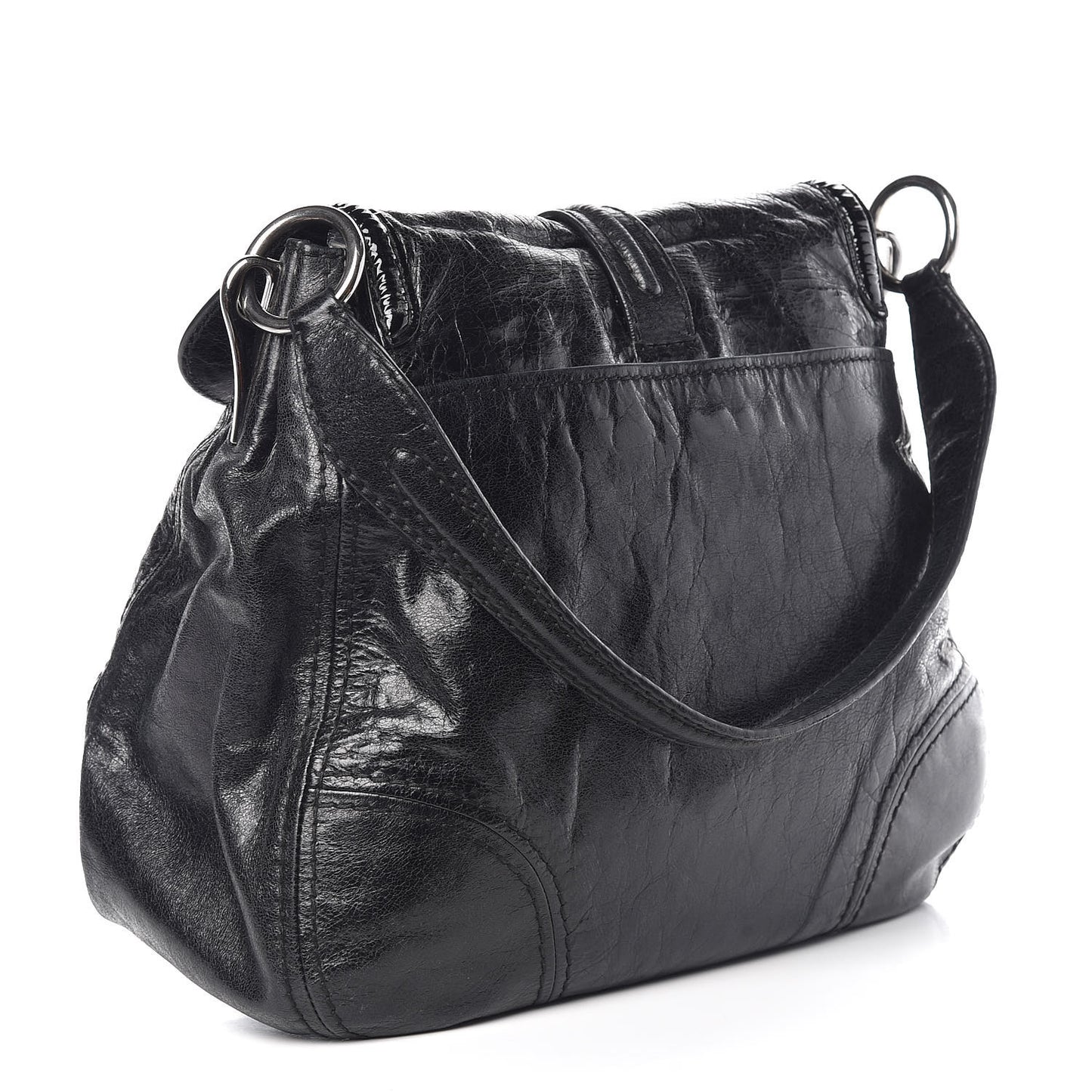 Vitello Shine Turnlock Flap Shoulder Bag Black