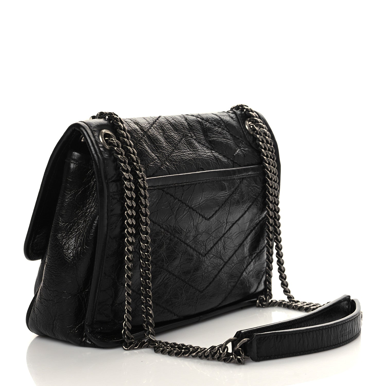 Saint Laurent Crinkled Calfskin Matelasse Monogram Baby Niki Chain Satchel Black 3 of 6