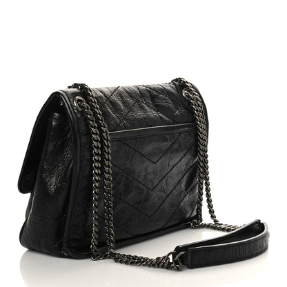 Saint Laurent Crinkled Calfskin Matelasse Monogram Baby Niki Chain Satchel Black 3 of 6