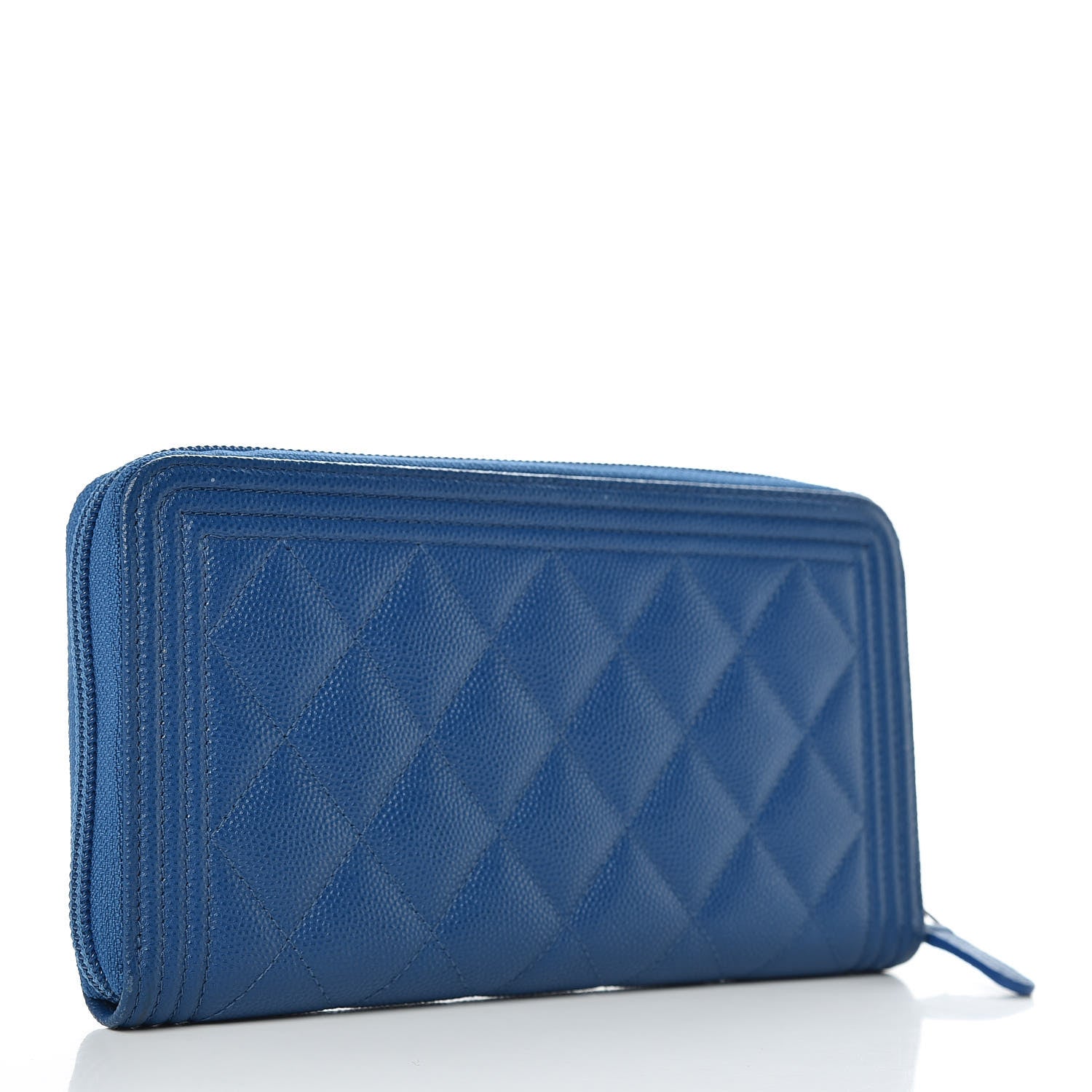 Chanel Caviar Quilted Large Zip Around Boy Wallet Blue 3 of 9
