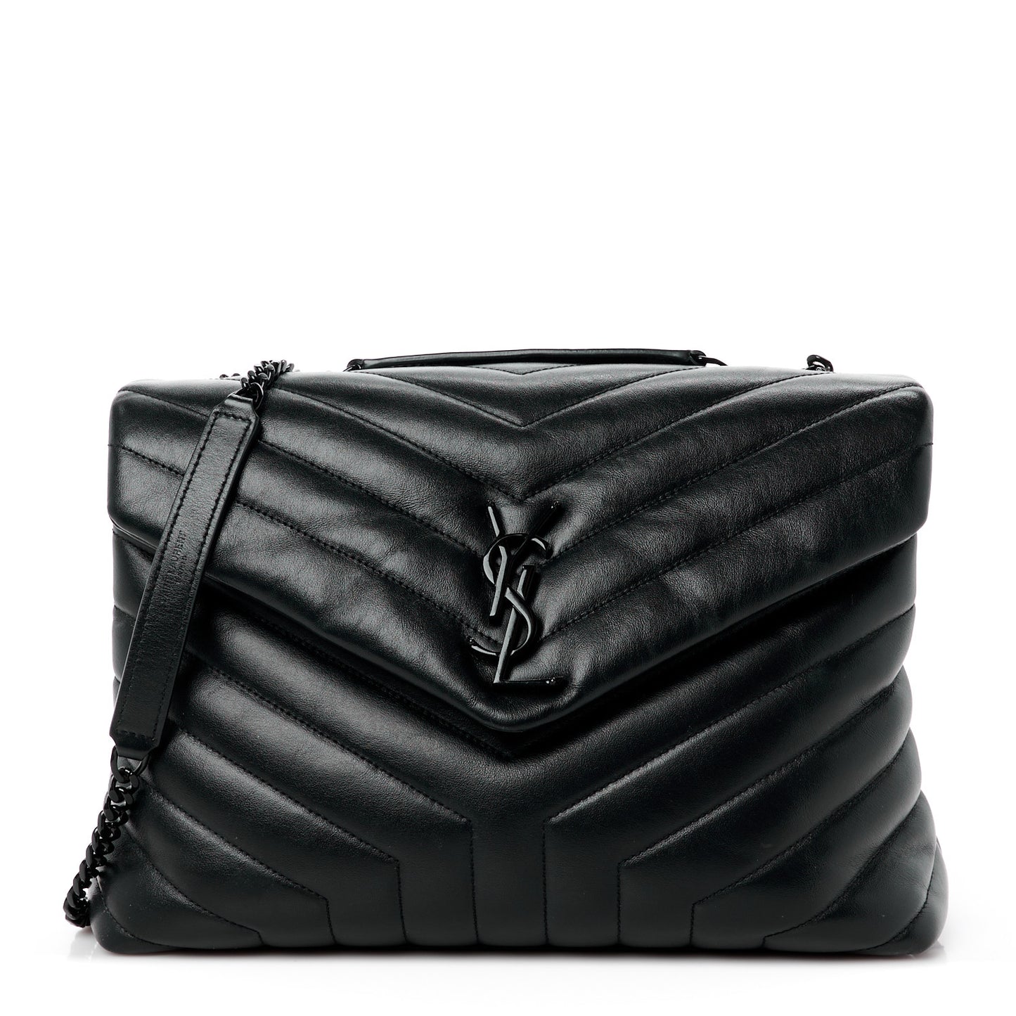 Calfskin Y Quilted Monogram Monochrome Medium Loulou Chain Satchel Black