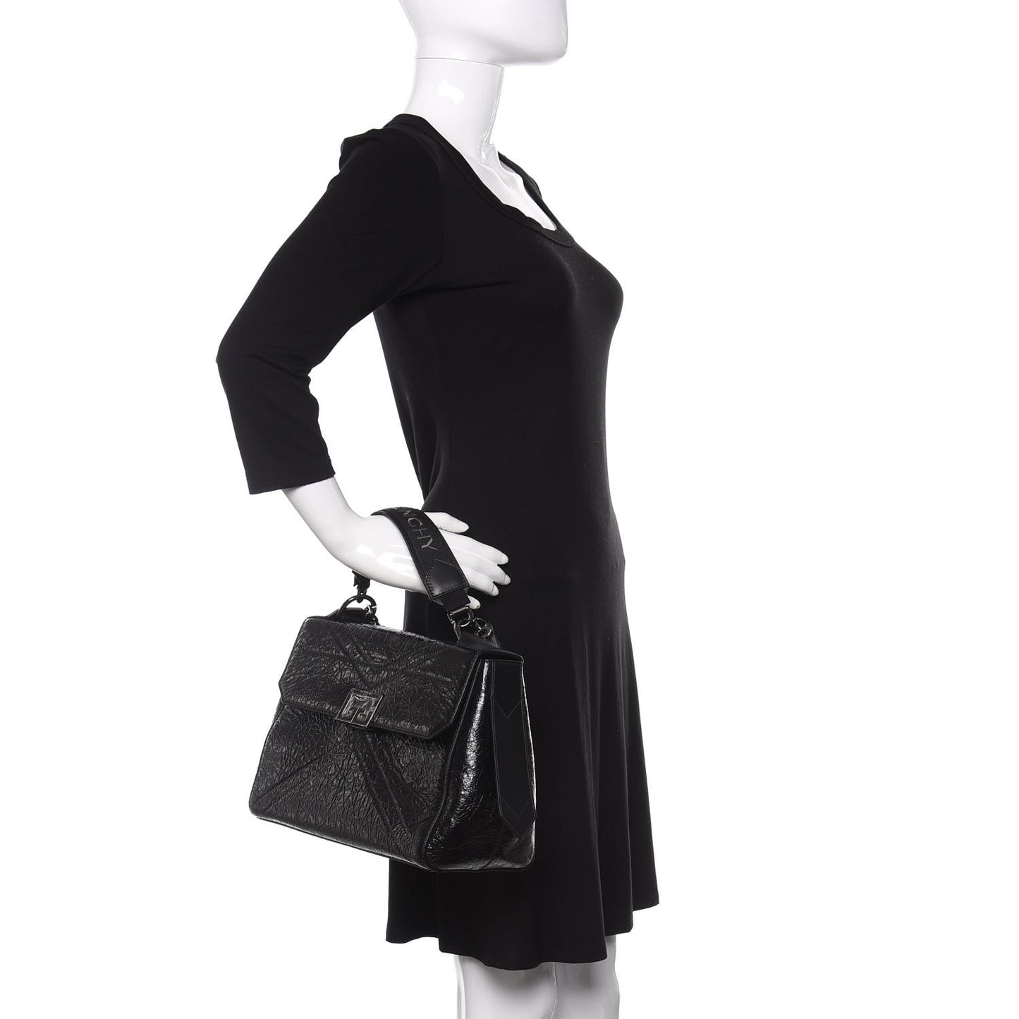 Creased Patent Calfskin Medium ID Flap Black