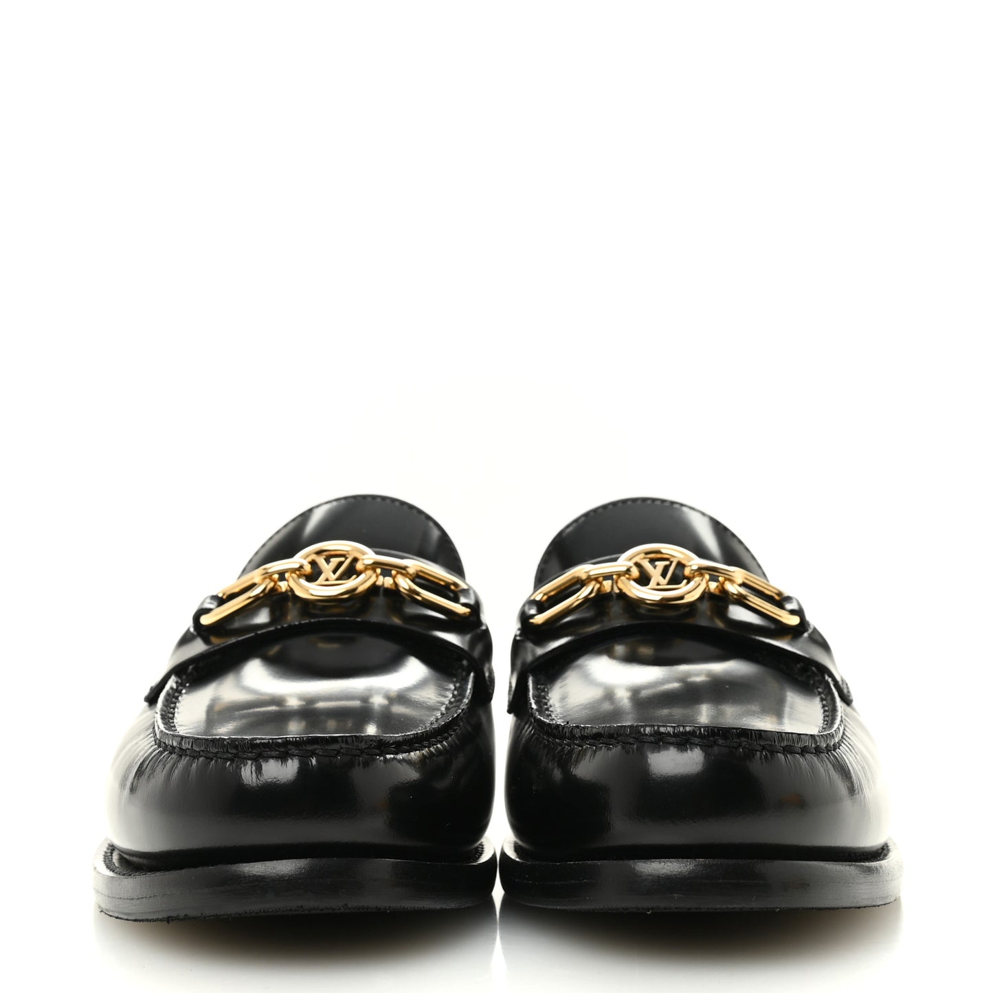 Glazed Calfskin Chess Flat Loafer 37.5 Black