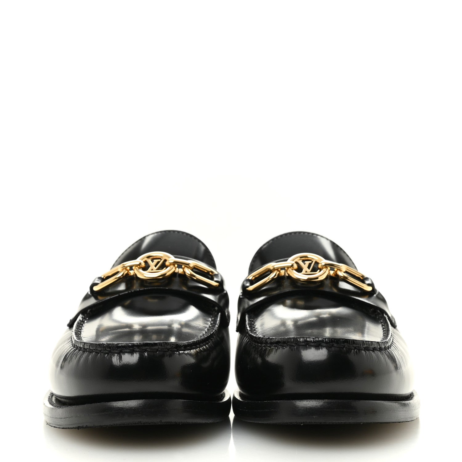 Louis Vuitton Glazed Calfskin Chess Flat Loafer 37.5 Black 3 of 10